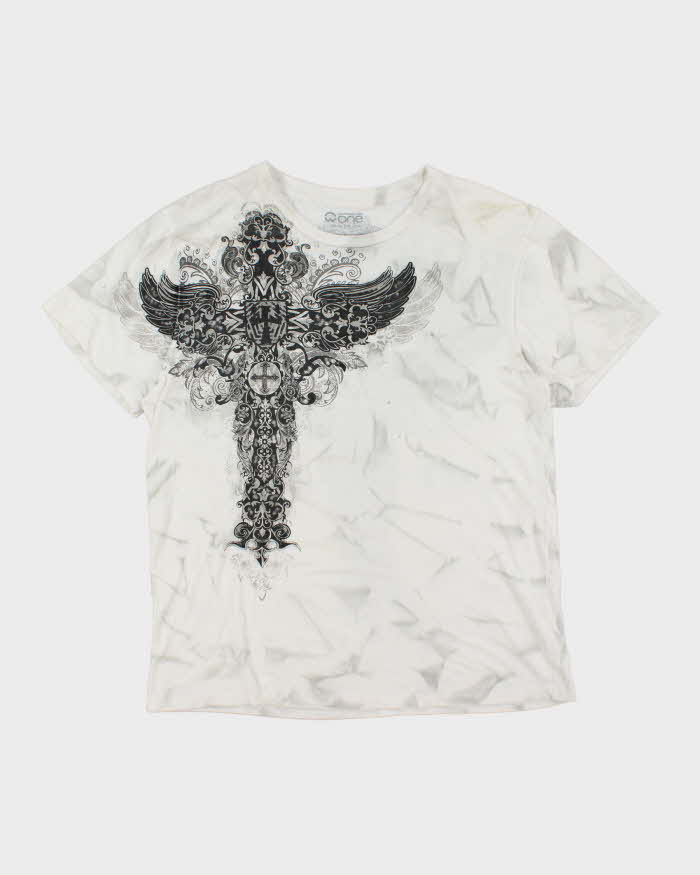 Vintage Y2K Gothic Graphic Marble Wash T-Shirt - L