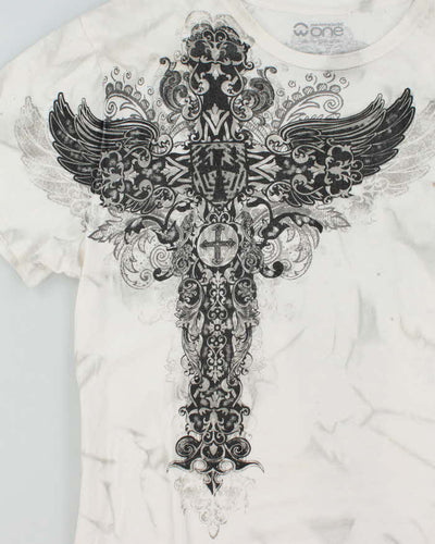 Vintage Y2K Gothic Graphic Marble Wash T-Shirt - L
