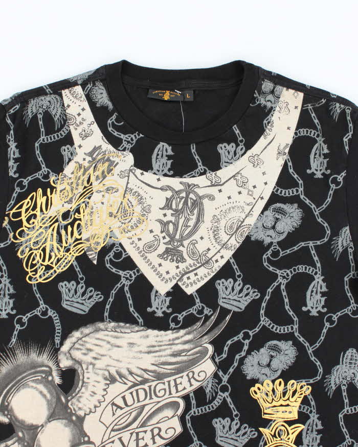 Vintage Y2K Christian Audigier All Over Print T-Shirt - L