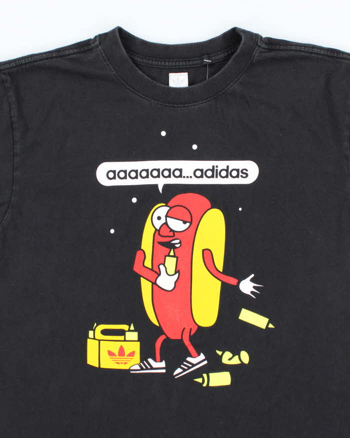 Vintage Y2K Adidas Drunk Hot Dog Graphic T-Shirt - L