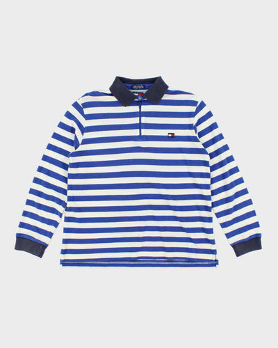 Vintage Y2K Tommy Hilfiger Striped Quarter Zip Long Sleeve Polo Shirt - M