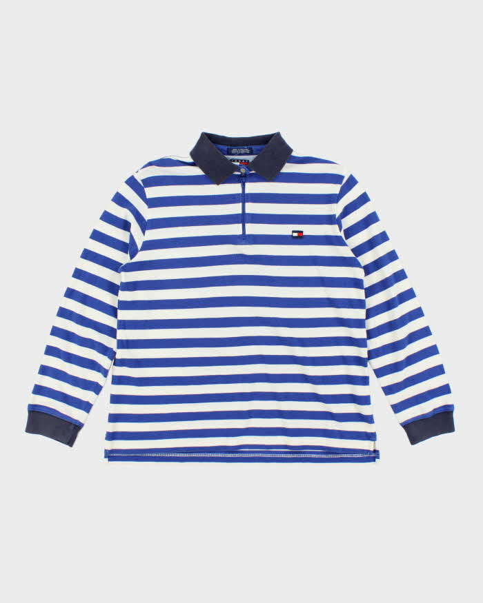 Vintage Y2K Tommy Hilfiger Striped Quarter Zip Long Sleeve Polo Shirt - M