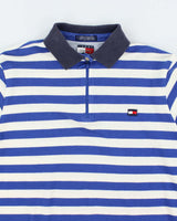 Vintage Y2K Tommy Hilfiger Striped Quarter Zip Long Sleeve Polo Shirt - M