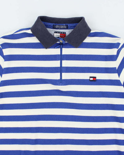 Vintage Y2K Tommy Hilfiger Striped Quarter Zip Long Sleeve Polo Shirt - M