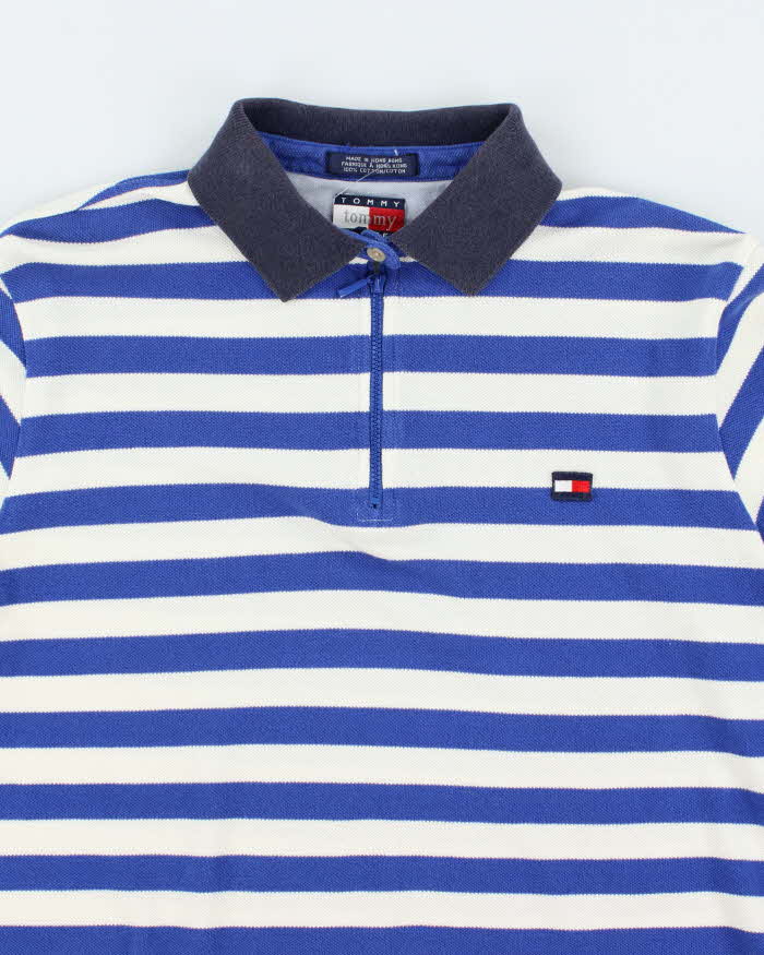 Vintage Y2K Tommy Hilfiger Striped Quarter Zip Long Sleeve Polo Shirt - M