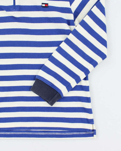 Vintage Y2K Tommy Hilfiger Striped Quarter Zip Long Sleeve Polo Shirt - M