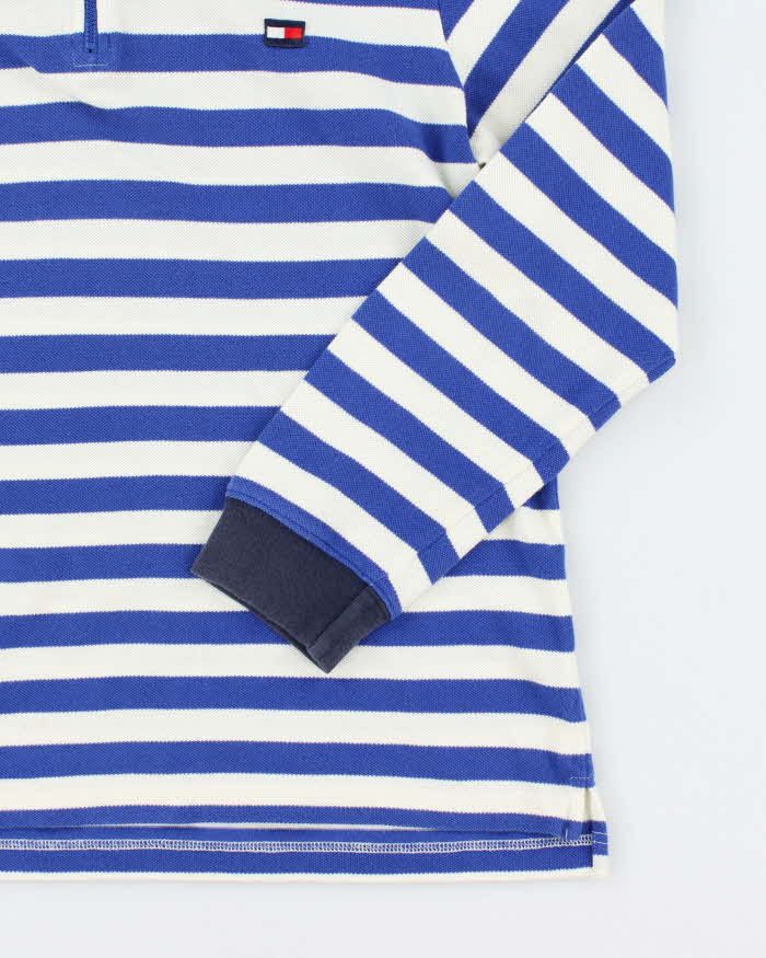 Vintage Y2K Tommy Hilfiger Striped Quarter Zip Long Sleeve Polo Shirt - M
