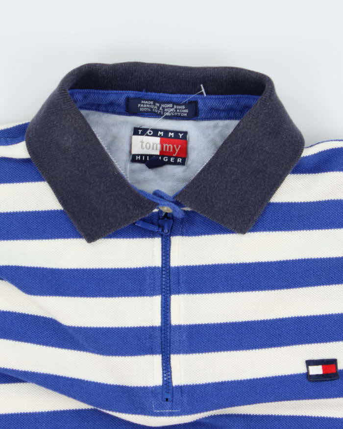 Vintage Y2K Tommy Hilfiger Striped Quarter Zip Long Sleeve Polo Shirt - M