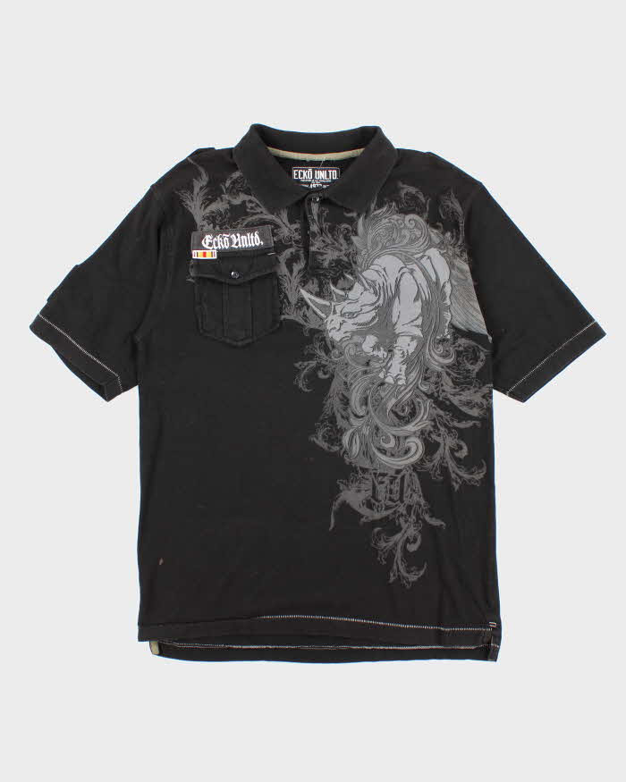 Vintage Y2K Ecko Untld Military Style Graphic Polo Shirt - M