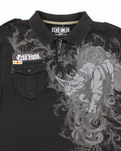 Vintage Y2K Ecko Untld Military Style Graphic Polo Shirt - M