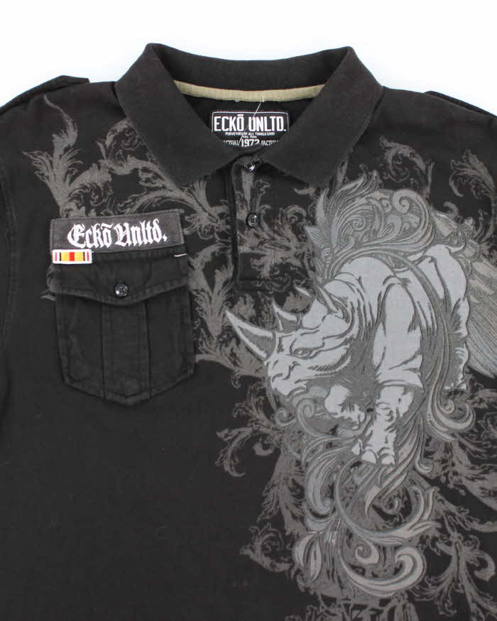 Vintage Y2K Ecko Untld Military Style Graphic Polo Shirt - M