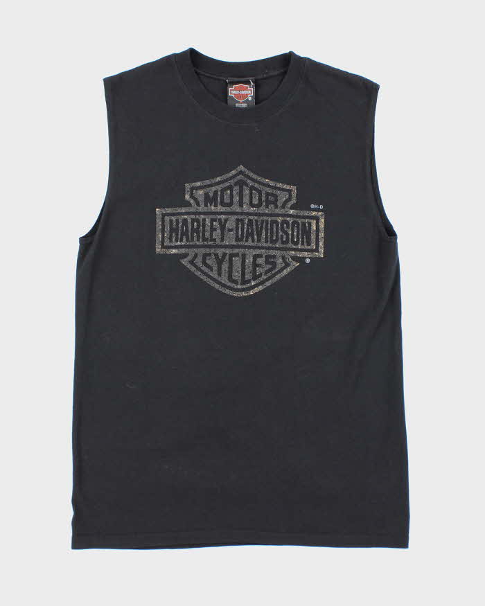 Vintage Y2K Harley Davidson Textured Logo Cut Off T-Shirt - M