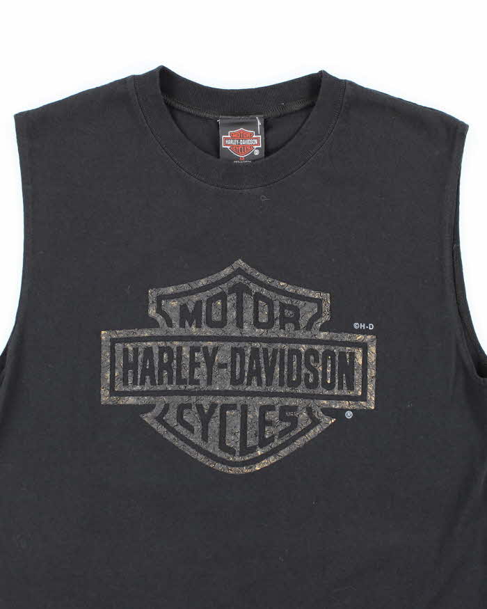 Vintage Y2K Harley Davidson Textured Logo Cut Off T-Shirt - M