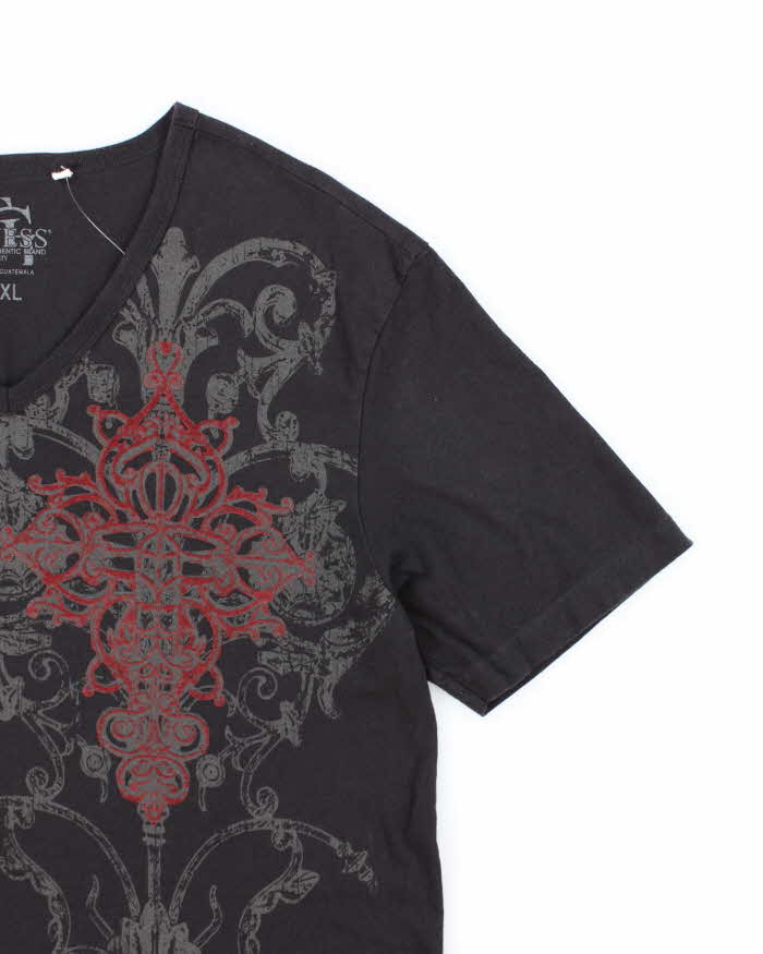 Vintage Y2K Guess Gothic Graphic V-Neck T-Shirt - XXL