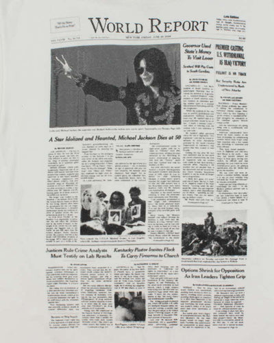 Vintage Y2K World Report Newspaper Graphic T-Shirt - L