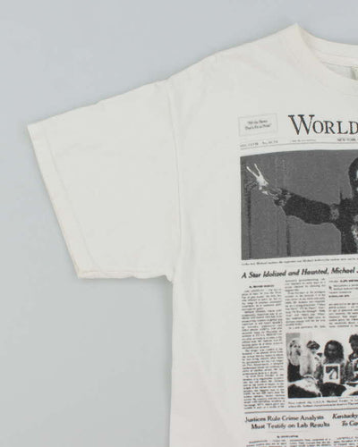 Vintage Y2K World Report Newspaper Graphic T-Shirt - L