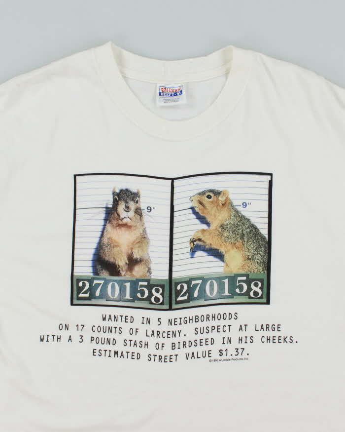 Vintage 90's Wanted Squirrel Poster Graphic T-Shirt - L