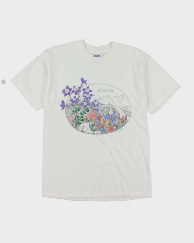 Vintage 90's Alaska Landscape Drawing Graphic T-Shirt - M
