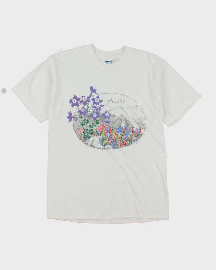 Vintage 90's Alaska Landscape Drawing Graphic T-Shirt - M