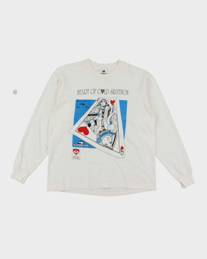 Vintage 90's Heart of Gold Skiathon Queen of Hearts Graphic Long Sleeve T-Shirt - L