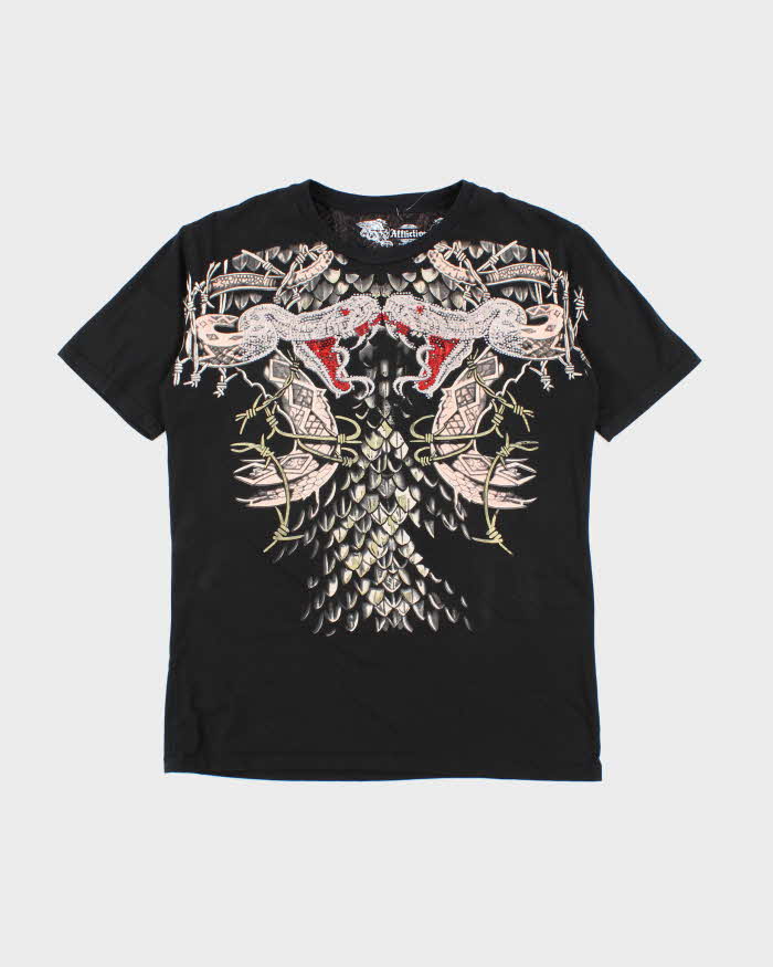 Vintage Y2K Affliction Sequined Snake Graphic T-Shirt - XXL