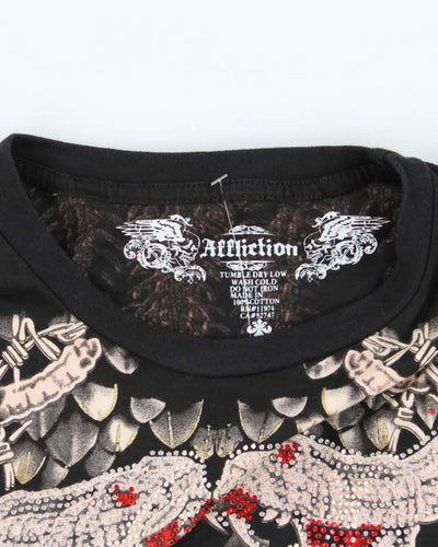 Vintage Y2K Affliction Sequined Snake Graphic T-Shirt - XXL