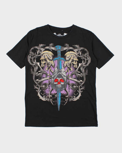 Vintage Y2K Affliction Sequined Gothic Graphic T-Shirt - XXL