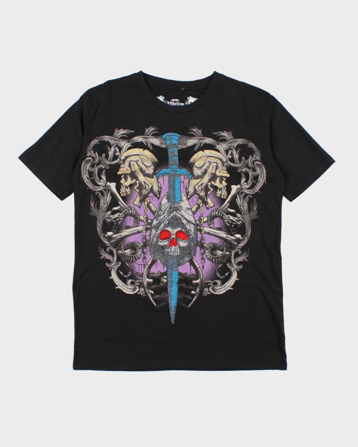 Vintage Y2K Affliction Sequined Gothic Graphic T-Shirt - XXL