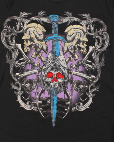 Vintage Y2K Affliction Sequined Gothic Graphic T-Shirt - XXL