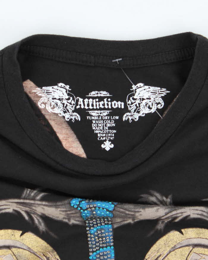 Vintage Y2K Affliction Sequined Gothic Graphic T-Shirt - XXL