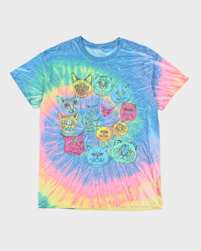 Vintage Cat Heads Tye Dye Graphic T-Shirt - M