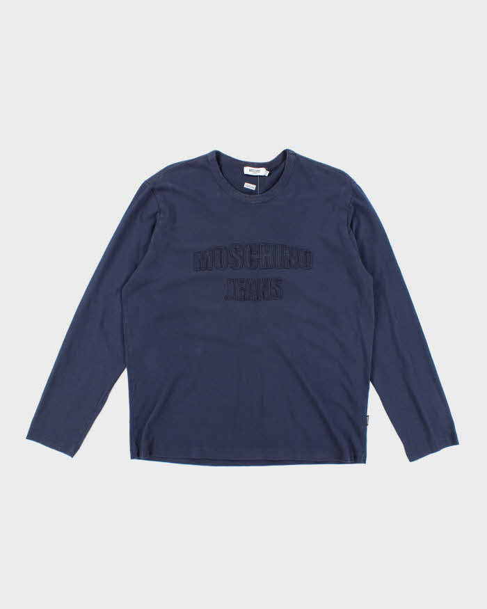 Vintage Y2K Moschino Embossed Logo Long Sleeve T-Shirt - L