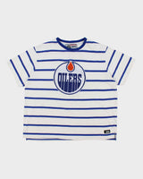 Vintage National Hockey League Edmonton Oilers Striped T-Shirt - XL