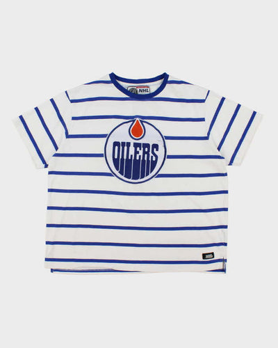 Vintage National Hockey League Edmonton Oilers Striped T-Shirt - XL