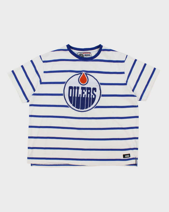 Vintage National Hockey League Edmonton Oilers Striped T-Shirt - XL