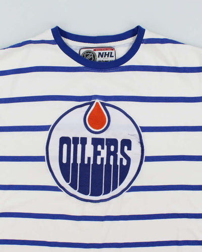 Vintage National Hockey League Edmonton Oilers Striped T-Shirt - XL