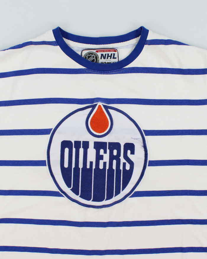 Vintage National Hockey League Edmonton Oilers Striped T-Shirt - XL