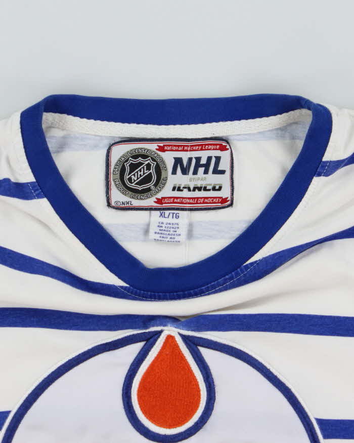 Vintage National Hockey League Edmonton Oilers Striped T-Shirt - XL