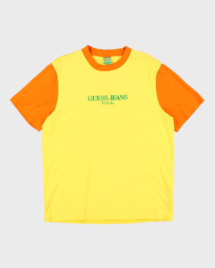 Vintage Guess Jeans U.S.A. Embroidered Logo Two Tone T-Shirt - L