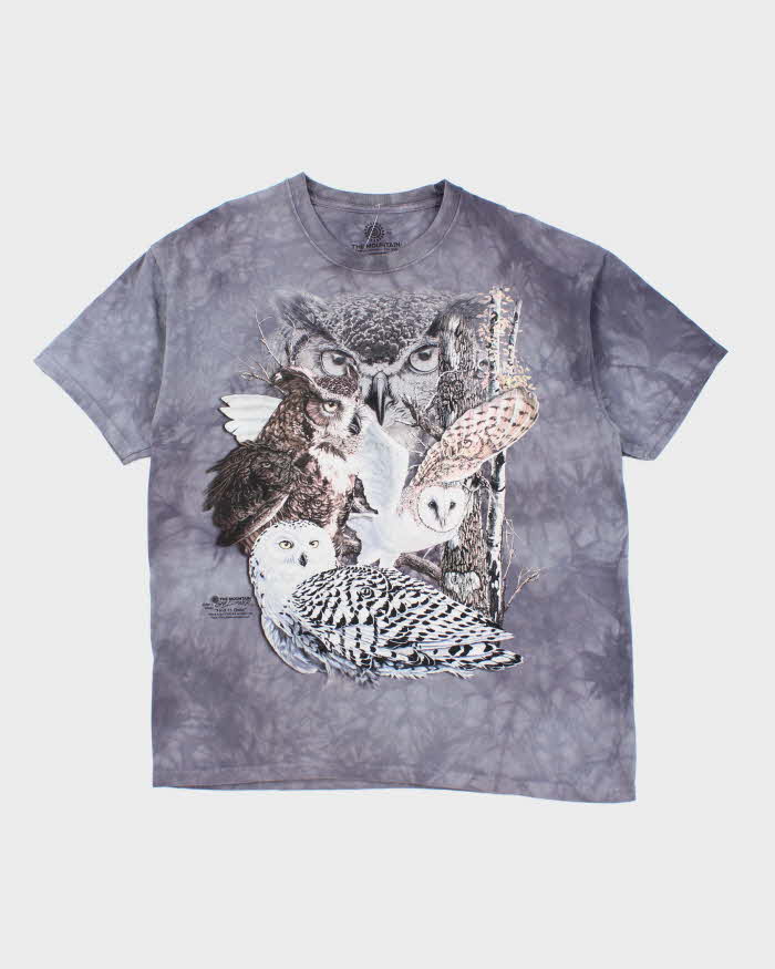 The Mountain Owls Print Grey Cotton T-Shirt - XL