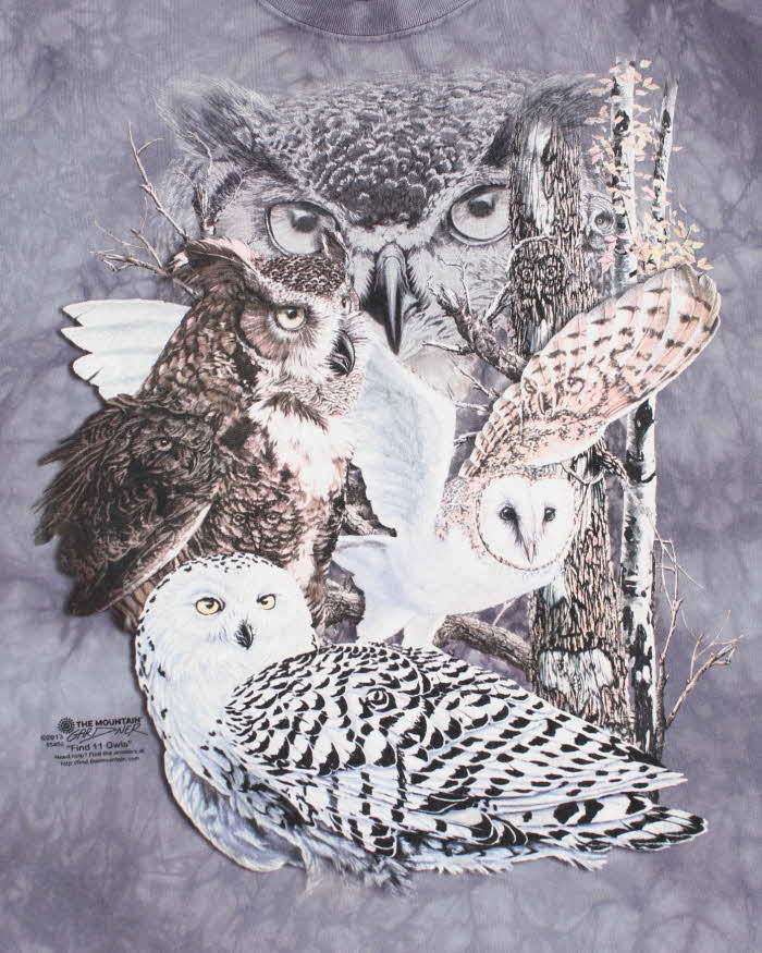 The Mountain Owls Print Grey Cotton T-Shirt - XL