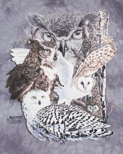 The Mountain Owls Print Grey Cotton T-Shirt - XL