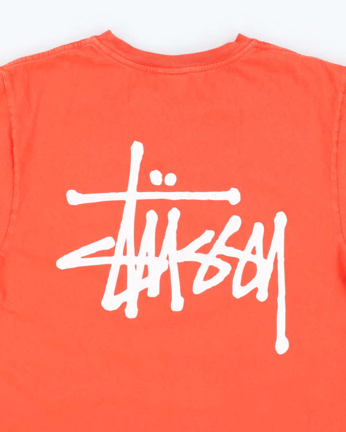 Vintage 00s Stussy Orange Logo T-Shirt - S