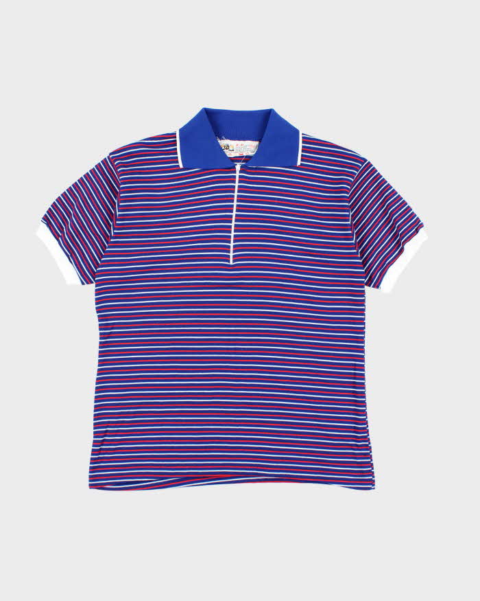 Vintage 80's KP Striped Quarter Zip Polo Shirt - L
