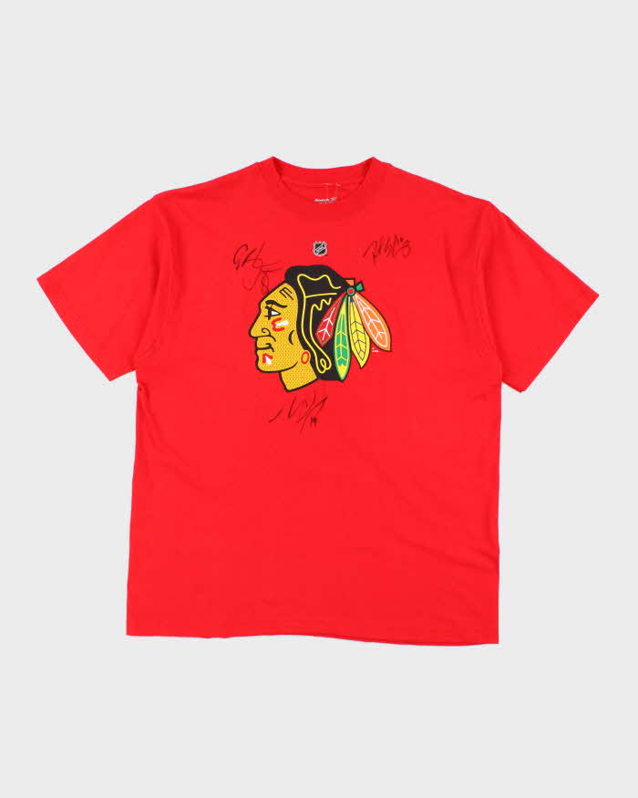 Vintage Reebok Chicago Black Hawks Team Signed Graphic T-Shirt - L