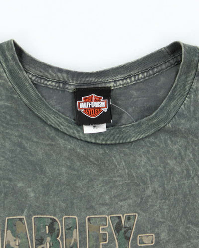 Vintage 2000's Harley Davidson Marble Wash Camo Graphic T-Shirt - XL