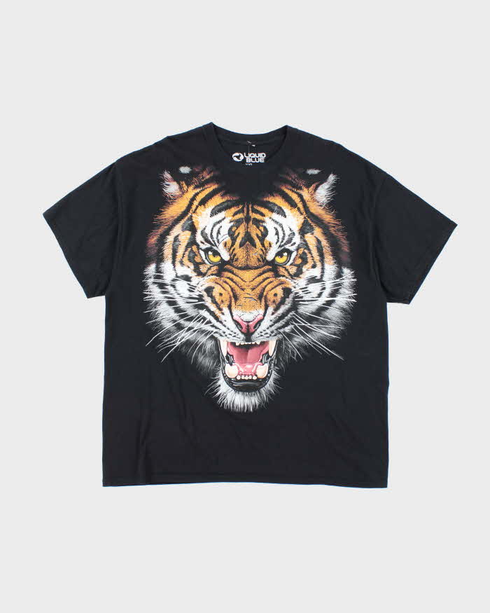 Vintage Liquid Blue Big Tiger Face Graphic T-Shirt - XL