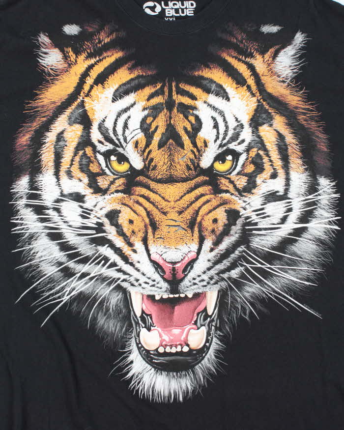 Vintage Liquid Blue Big Tiger Face Graphic T-Shirt - XL