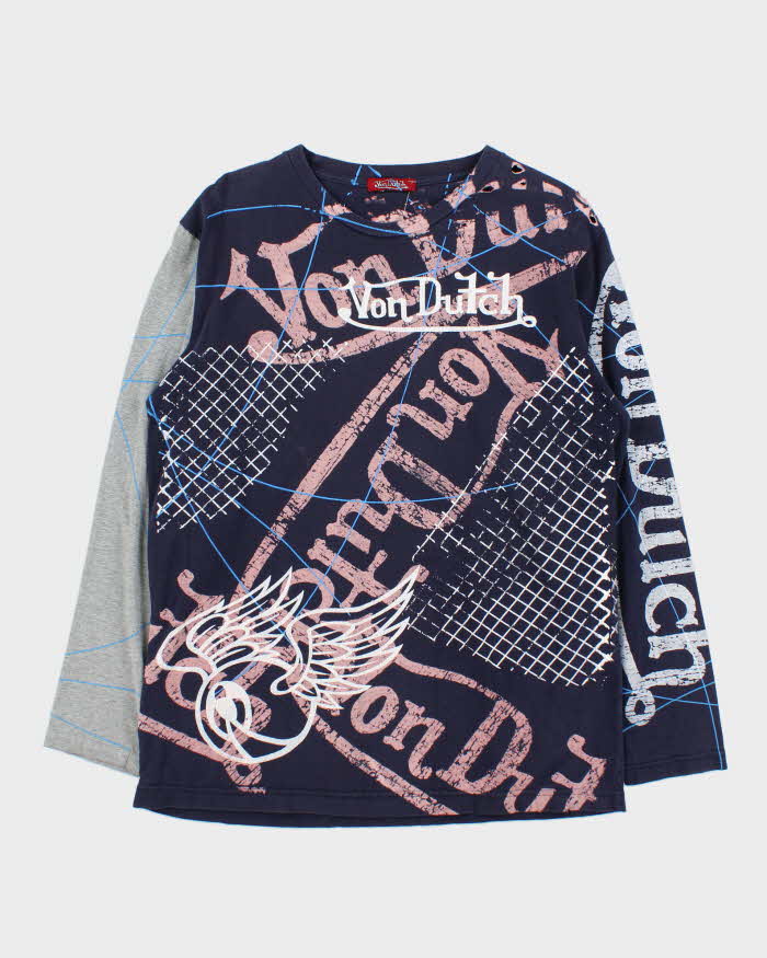 Vintage Y2k 2000s Von Dutch All Over Print Distressed T-shirt - L