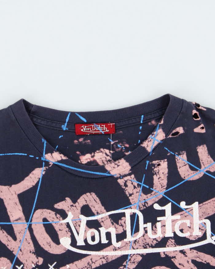Vintage Y2k 2000s Von Dutch All Over Print Distressed T-shirt - L